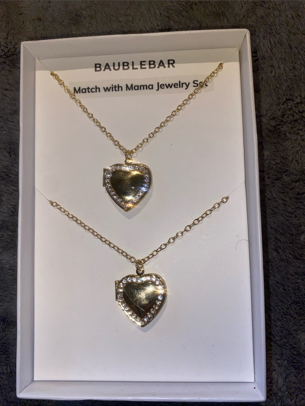 BaubleBar Gold Heart Locket Necklace Set with Crystal Accents